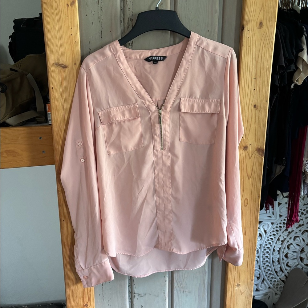Express Soft Pink V-Neck Blouse
